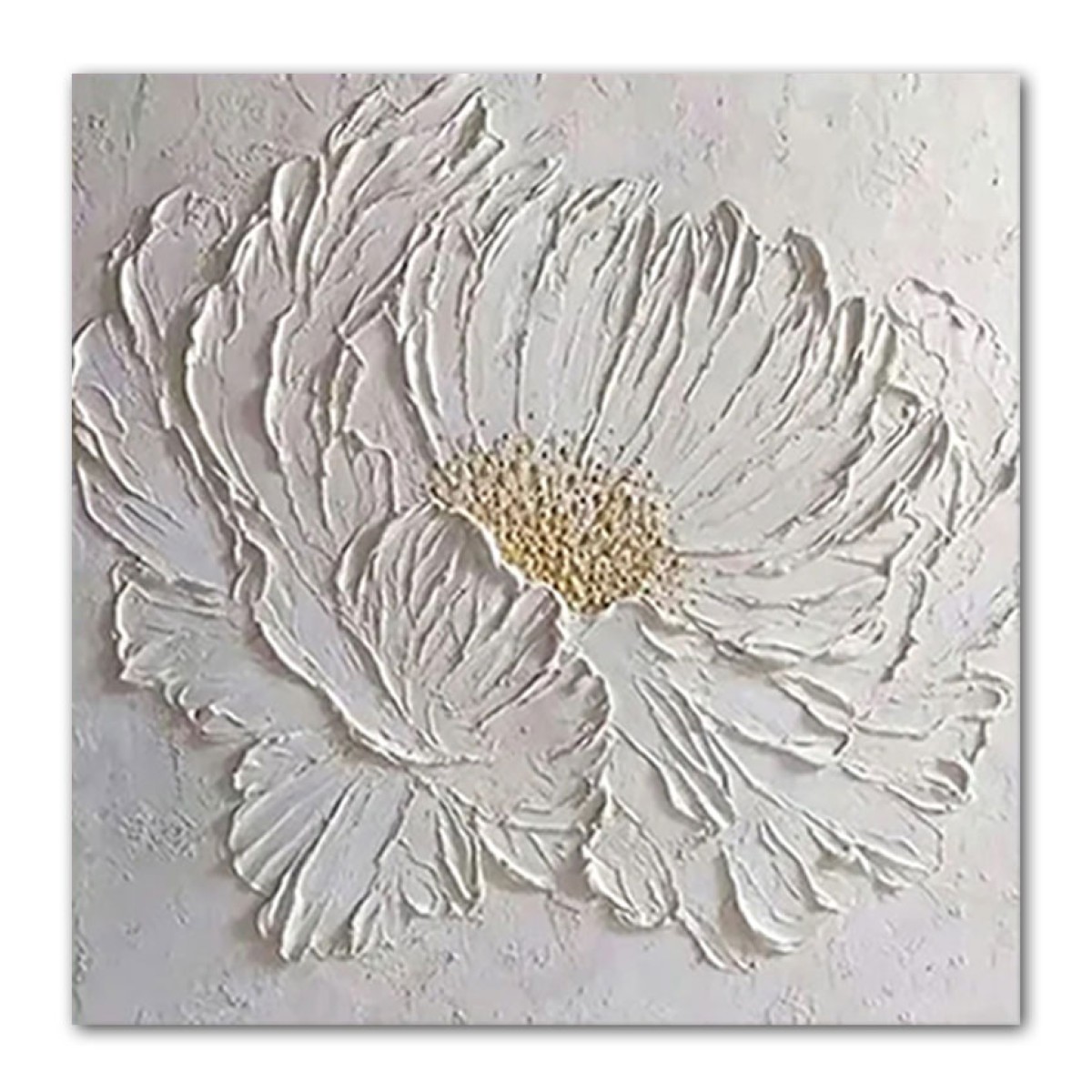 White Flower with Gold Buds II Heavy Textured Partial Oil Painting